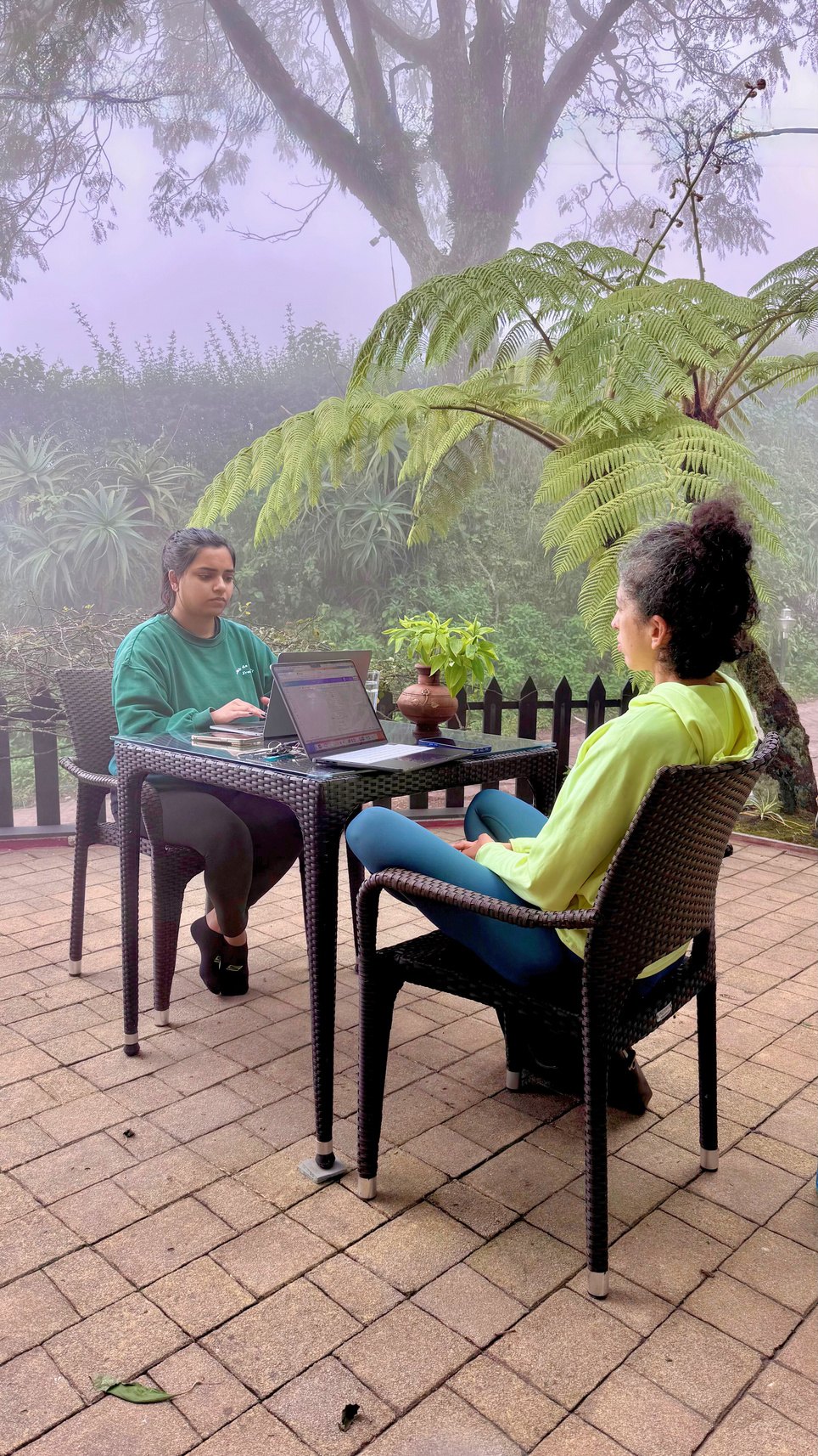 Working outdoors in the mist